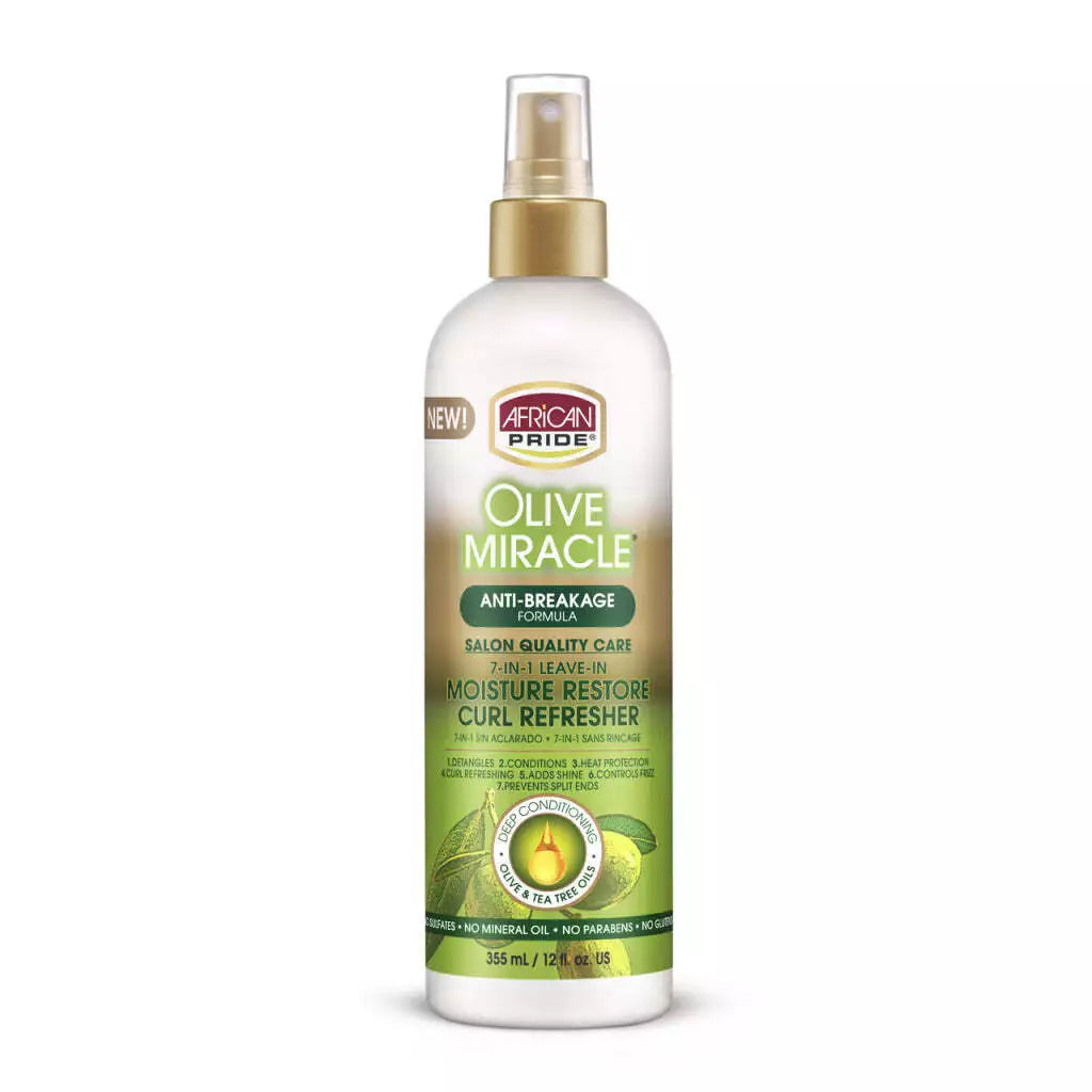 African Pride Olive Miracle 7-in-1 Leave-In Moisture Restore Curl Refresher.