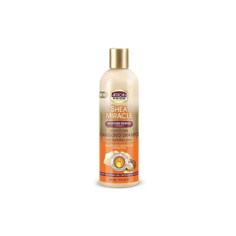 African Pride Shea Miracle Sulfate-Free Detangling Shampoo.